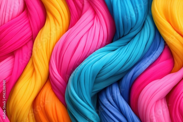 Fototapeta Vivid strands of colorful yarn arranged in a vibrant pattern for creative projects