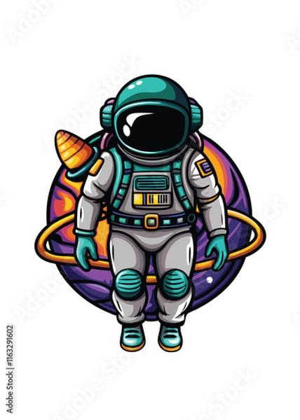 Fototapeta A futuristic space explorer, bravely venturing through a nebula, utilizing a sleek, powerful jetpack.  Intricate details, vibrant colours.