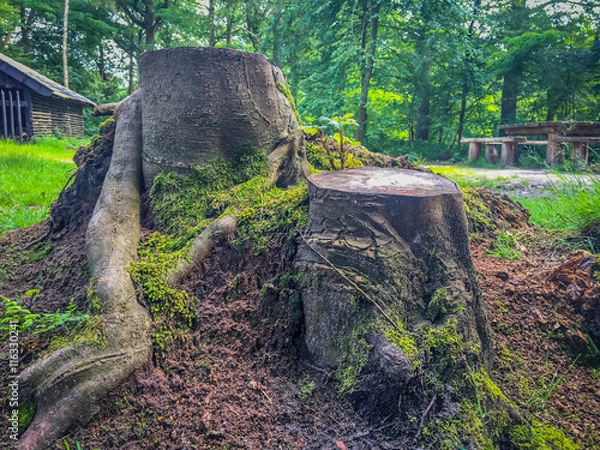 Obraz beatiful twin tree stump in the forest