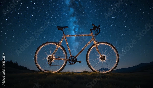Obraz bicycle creative image made with starry night to form the bicycle shape . Sublime Generative AI image .