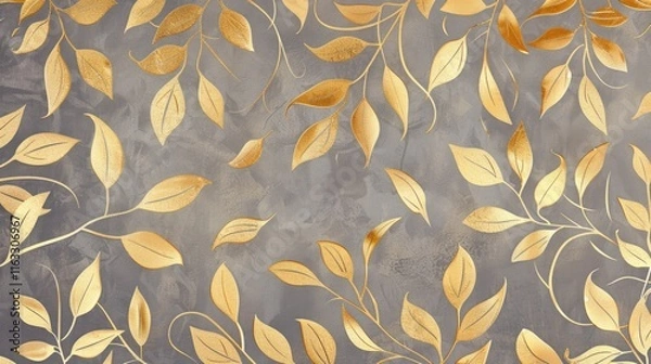 Fototapeta Golden Leaves Pattern on a Gray Background
