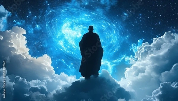 Fototapeta Monk Contemplating the Cosmos: A Celestial Vision