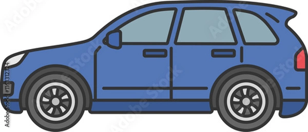 Obraz 横から見た、SUVの自動車（線画カラー）のイラスト