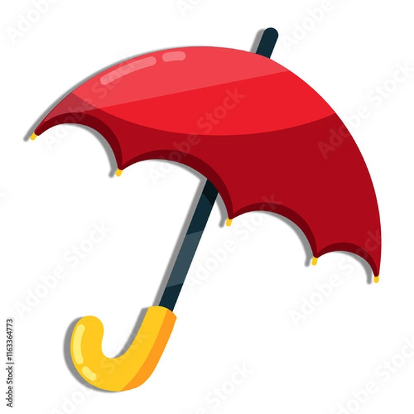 Obraz Red umbrella vector isolated on white background. Colorful umbrella icon. Parasol for rainy weather. Umbrella vector illustration in cartoon style. Rainy season design element. Umbrella for kids. 