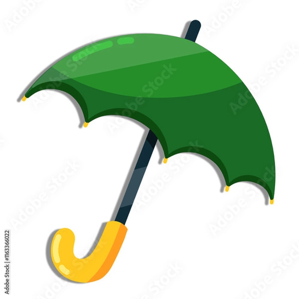 Obraz Green umbrella vector isolated on white background. Colorful umbrella icon. Parasol for rainy weather. Umbrella vector illustration in cartoon style. Rainy season design element. Umbrella for kids.