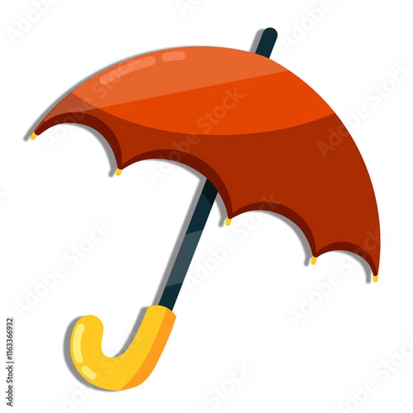 Obraz Orange umbrella vector isolated on white background. Colorful umbrella icon. Parasol for rainy weather. Umbrella vector illustration in cartoon style. Rainy season design element. Umbrella for kids.