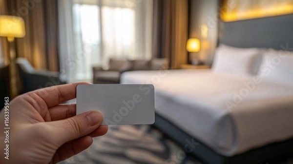Fototapeta Blank Key Card in Luxurious Hotel Room: Travel and Accommodation