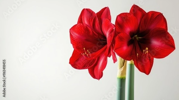 Fototapeta Two Red Amaryllis Flowers on a White Background