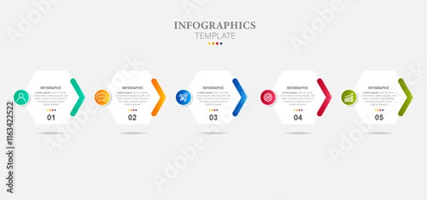 Fototapeta Vector infographic label design template with modern hexagon layout. Business concept with 5 steps, options.