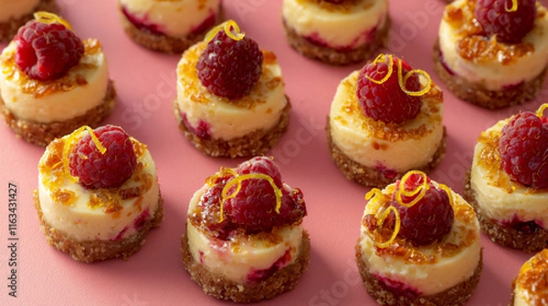 Fototapeta  elegant lemon raspberry cheesecake bites
