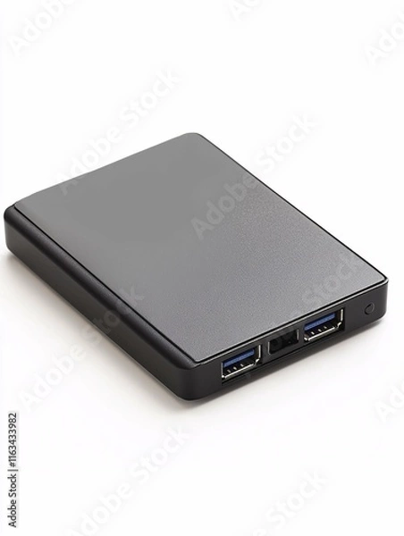 Fototapeta A sleek, modern external hard drive with USB connectivity and a matte finish, elegantly designed for efficient digital storage.