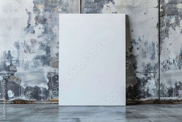 Fototapeta Mock up poster. Empty white canvas  gray wall and floor on background.