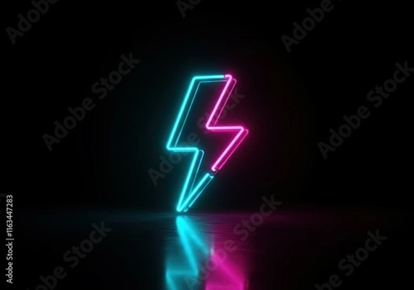 Fototapeta "Electric Pulse: A Neon Lightning Bolt in Cyberpunk Glow"