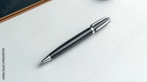 Fototapeta Minimalist black ballpoint pen on sleek desk. Generative AI