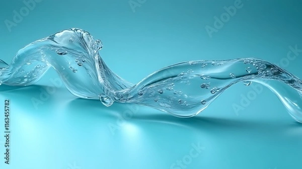 Fototapeta A flowing wave of clear water on a blue background