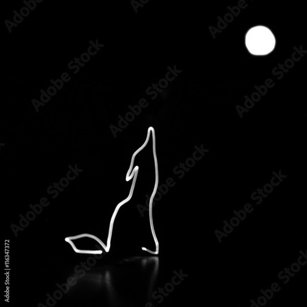 Obraz Narysowany z lekkim wilkiem wycie na ilustracji księżycowej na czerni