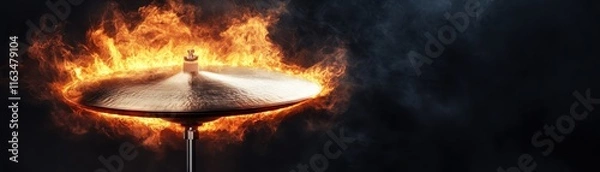 Fototapeta Dynamic cymbal with fiery visual effects.