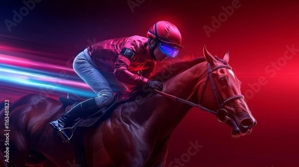Obraz Futuristic Horse Racing with Biometric Technology. Generative AI