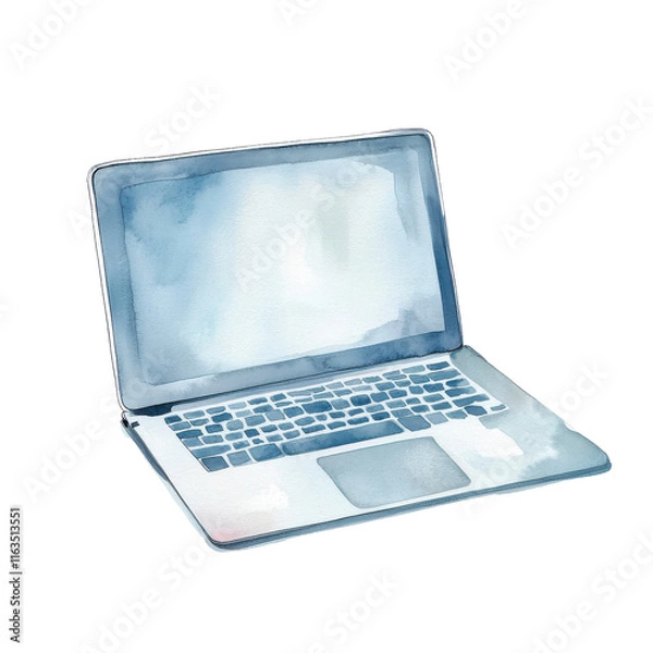 Fototapeta Detailed Watercolor Illustration of a Laptop on a White Background Perfect for Technology-Themed Projects and Digital Art Presentation Transparent background