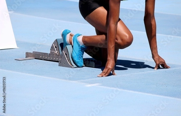 Obraz Na początku 400-metrowego biegu przez płotki