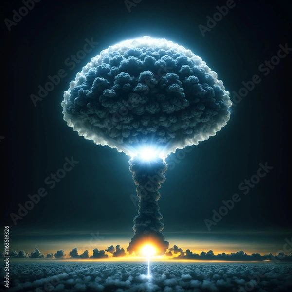 Fototapeta a large column of smoke after an explosion at night