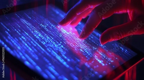 Obraz Fingers Touching Illuminated Digital Code On Tablet