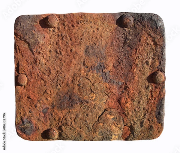 Obraz Rusty and blank isolated brown sign with white background