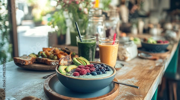 Fototapeta A simple table setup with Mexican cuisine and minimalistic decor