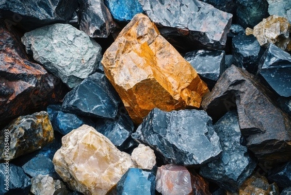Fototapeta Low Angle View of Rare Earth Elements Piled for Industrial Use and Research