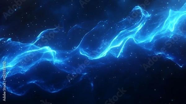 Fototapeta A digital blue neon background with soft, elegant waves undulating in the dark, creating a harmonious, glowing design.