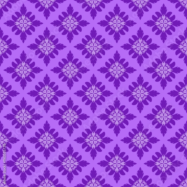 Fototapeta seamless purple floral pattern with intricate geometric shapes creates vibrant and elegant design, perfect for textiles or wallpapers. repeating motif adds sense of harmony and sophistication