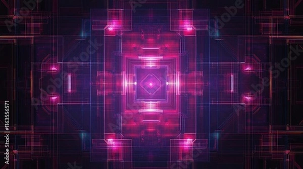 Fototapeta Abstract symmetrical design with glowing, geometric shapes and vibrant colors.