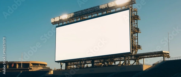Obraz Mock up of a blank billboard on a stadium scoreboard during a sports event. Promotion information for marketing announcements and details