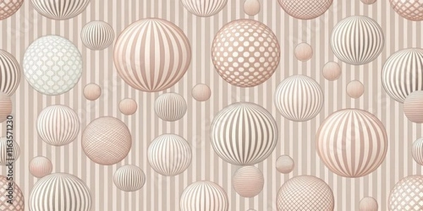 Fototapeta Abstract Decorative Sphere Pattern Featuring Elegant Pastel Hues and Geometric Designs on a Striped Background