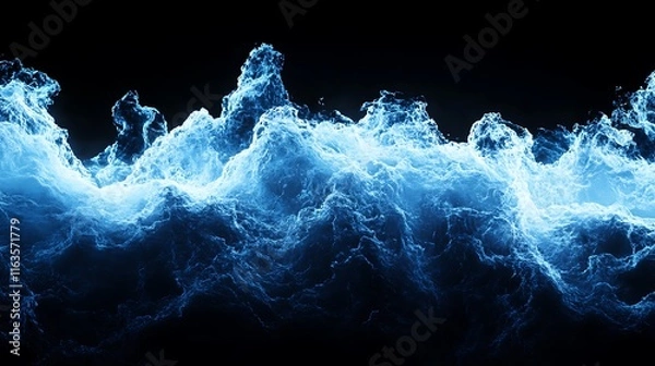 Fototapeta Soft blue neon waves sweeping across a black canvas, their edges glowing softly to create an elegant and futuristic visual.