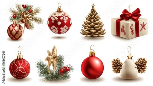 Fototapeta 3D Christmas icons representing festive greetings. Vector graphic in EPS 10 format.