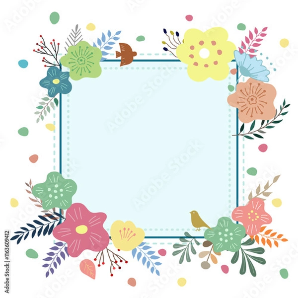 Fototapeta 北欧風の花のイラストを使ったフレーム