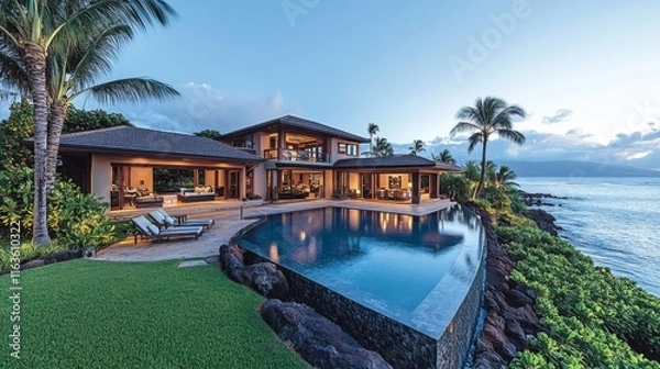 Obraz Luxurious Oceanfront Estate With Infinity Pool