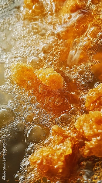 Fototapeta Frying karaage pieces with light reflections on them