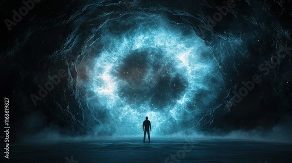 Fototapeta Futuristic Time Travel Portal, vibrant energy patterns, cosmic starry sky, imaginative design, endless possibilities, adventure awaits