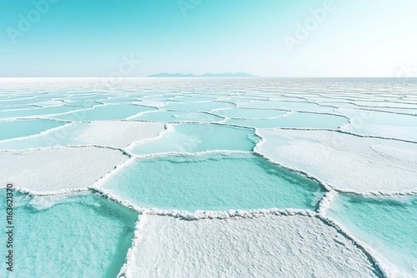 Fototapeta mesmerizing aerial view of salt flats with shallow water captured in perfect orthogonal perspective