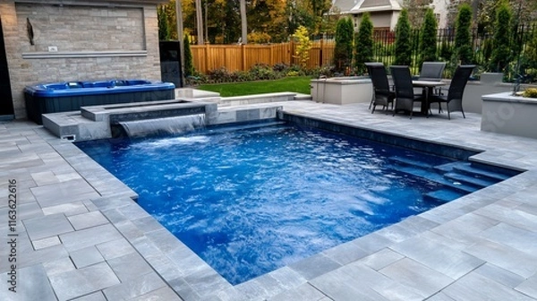 Obraz Luxury Backyard Oasis:  Inground Pool, Hot Tub, and Waterfall Feature