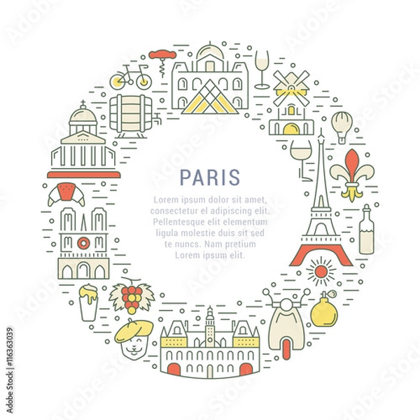 Obraz Vector Flat Line Banner Paris and France