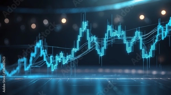 Obraz Dynamic Blue Candlestick Chart:  Financial Market Trend Visualization