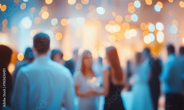 Fototapeta Blurred shot of business people at party in office center, Generative AI