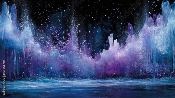 Fototapeta An abstract depiction of colorful ice formations against a dark background.
