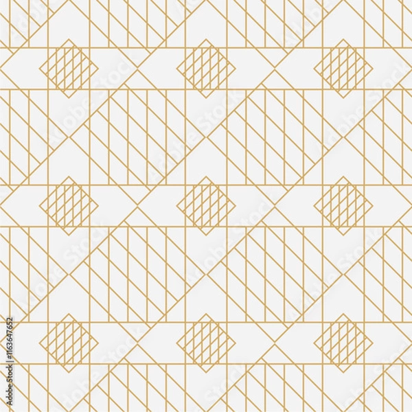 Obraz Geometric Pattern With Minimalist Mid Century Modern Gold Line Pattern Art Print For Glass And Wooden Art Work. Flat Hand Lines Drawing In Dark Color With Transparent Background. Use For Door And Wind