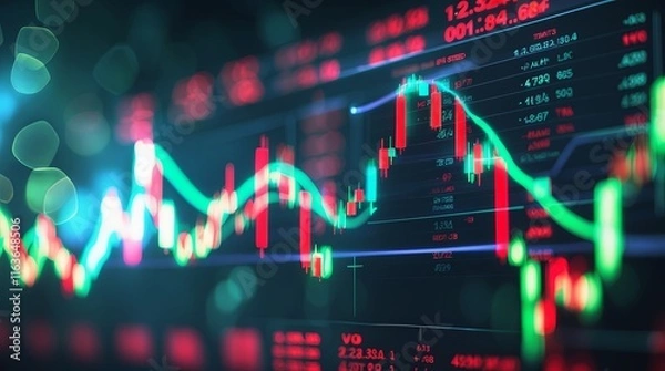 Obraz Dynamic Stock Market Chart: Vibrant Green and Red Candlestick Data Visualization
