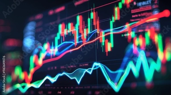 Fototapeta Dynamic Financial Charts: Vibrant Neon Stock Market Visualization