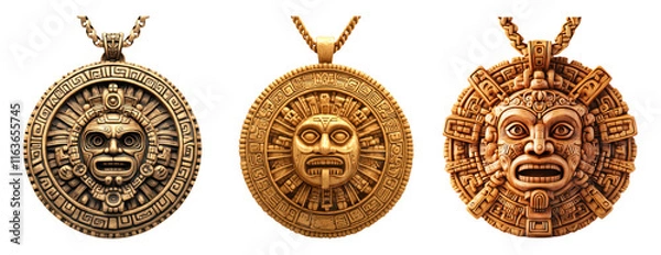 Fototapeta Ancient Aztec Pendant Collection on Transparent Background